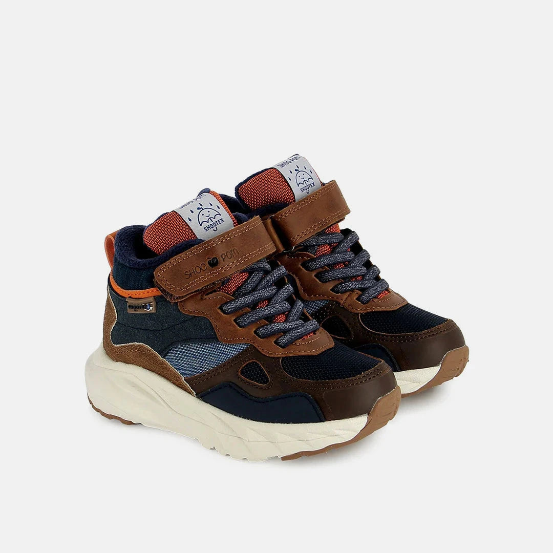 POW DRY TEX Nappa- Nylon Brown-Navy Shoo pom