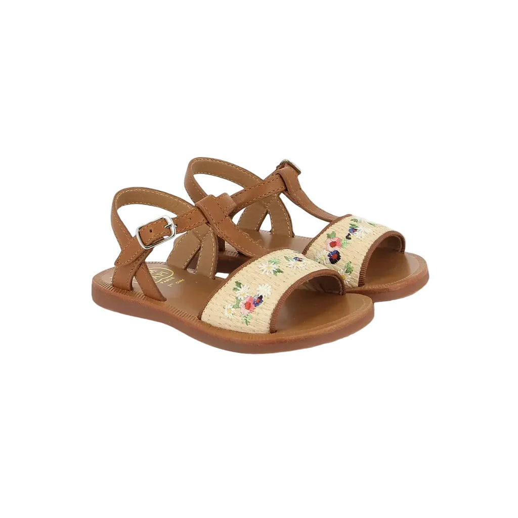 Sandales Plagette Raphia Brod Pom D’Api Crema Cuero Pom d’Api