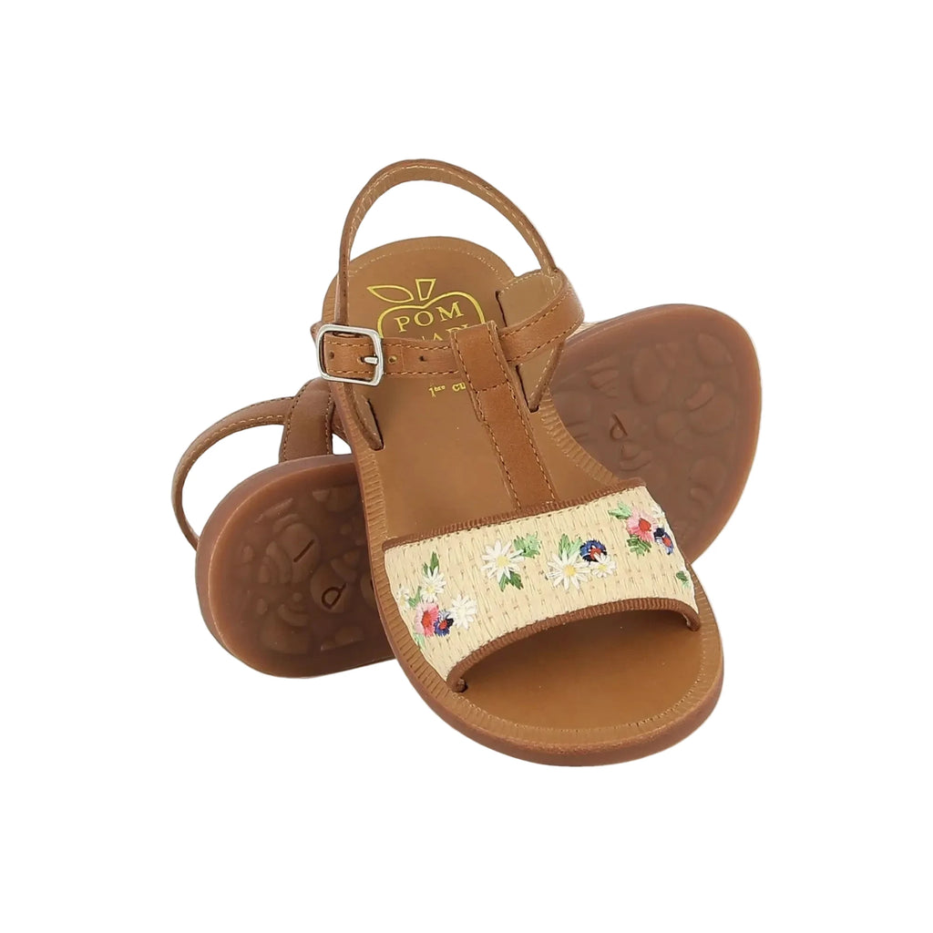 Sandales Plagette Raphia Brod Pom D’Api Crema Cuero Pom d’Api