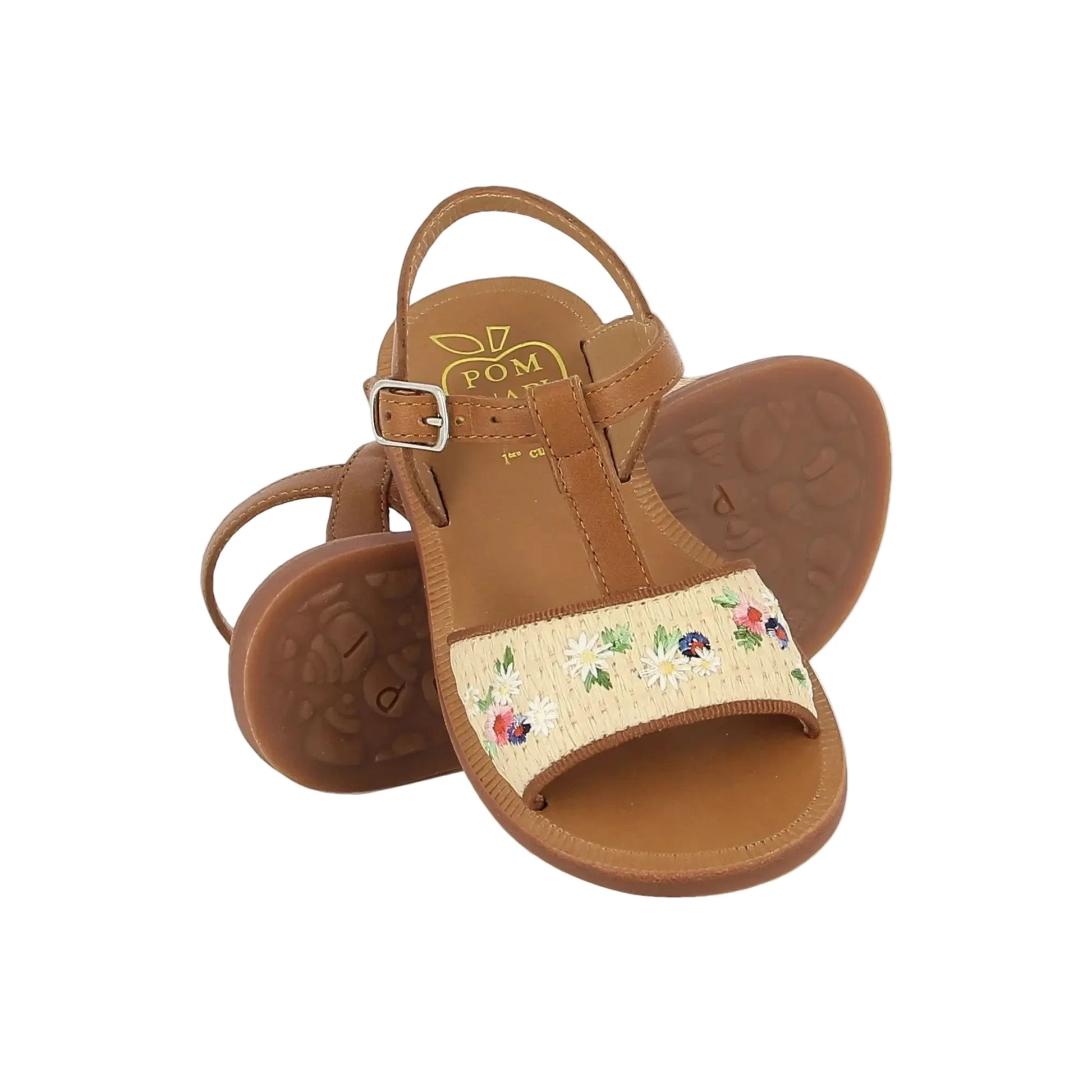 Sandales Plagette Raphia Brod Pom D’Api Crema Cuero Pom d’Api