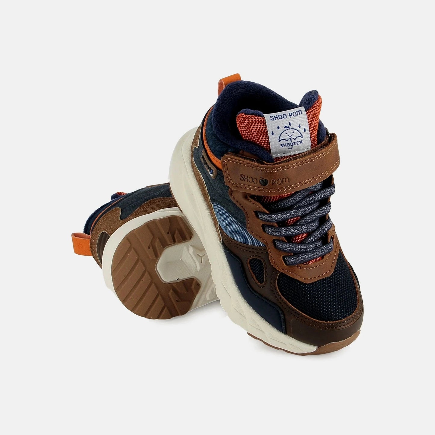 POW DRY TEX Nappa- Nylon Brown-Navy Shoo pom